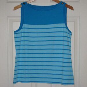 Talbots Size LP Turquoise Teal Striped Sleeveless Tee 100% Cotton PL Excellent